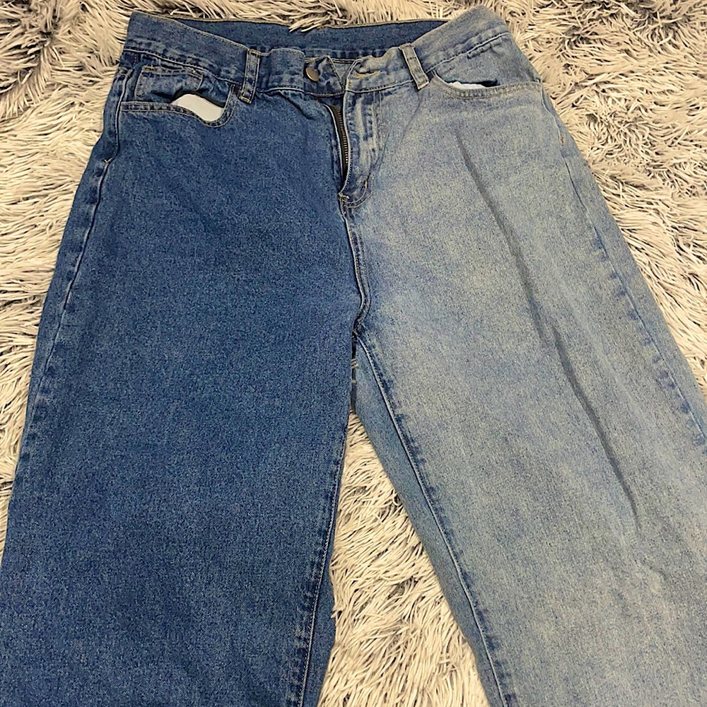 Spilt color contrast jeans